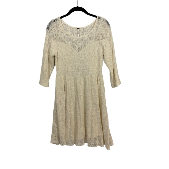 Free People Dress Shake it Up Crochet Lace Cutout Mini Size‎ S Boho Ivory - Picture 2 of 7